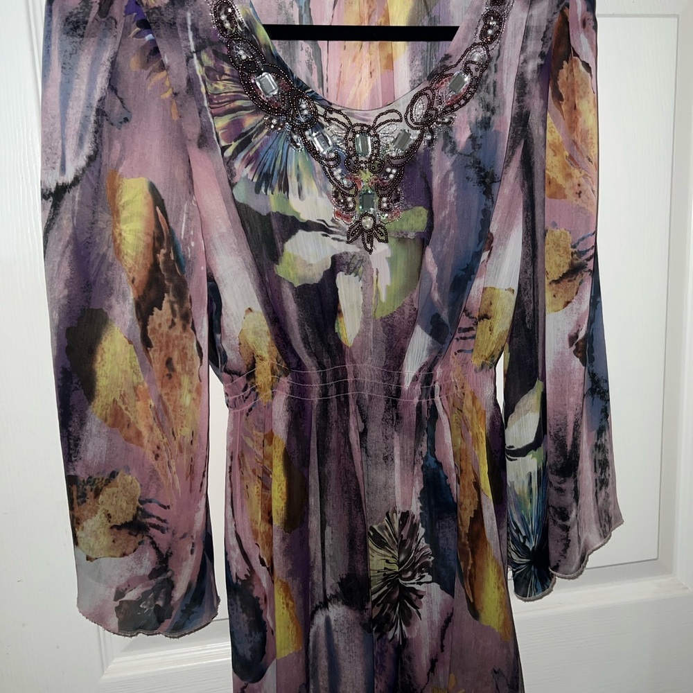 Sienna Rose Purple Pink Sundress Scoop Neck Bishop Sleeves